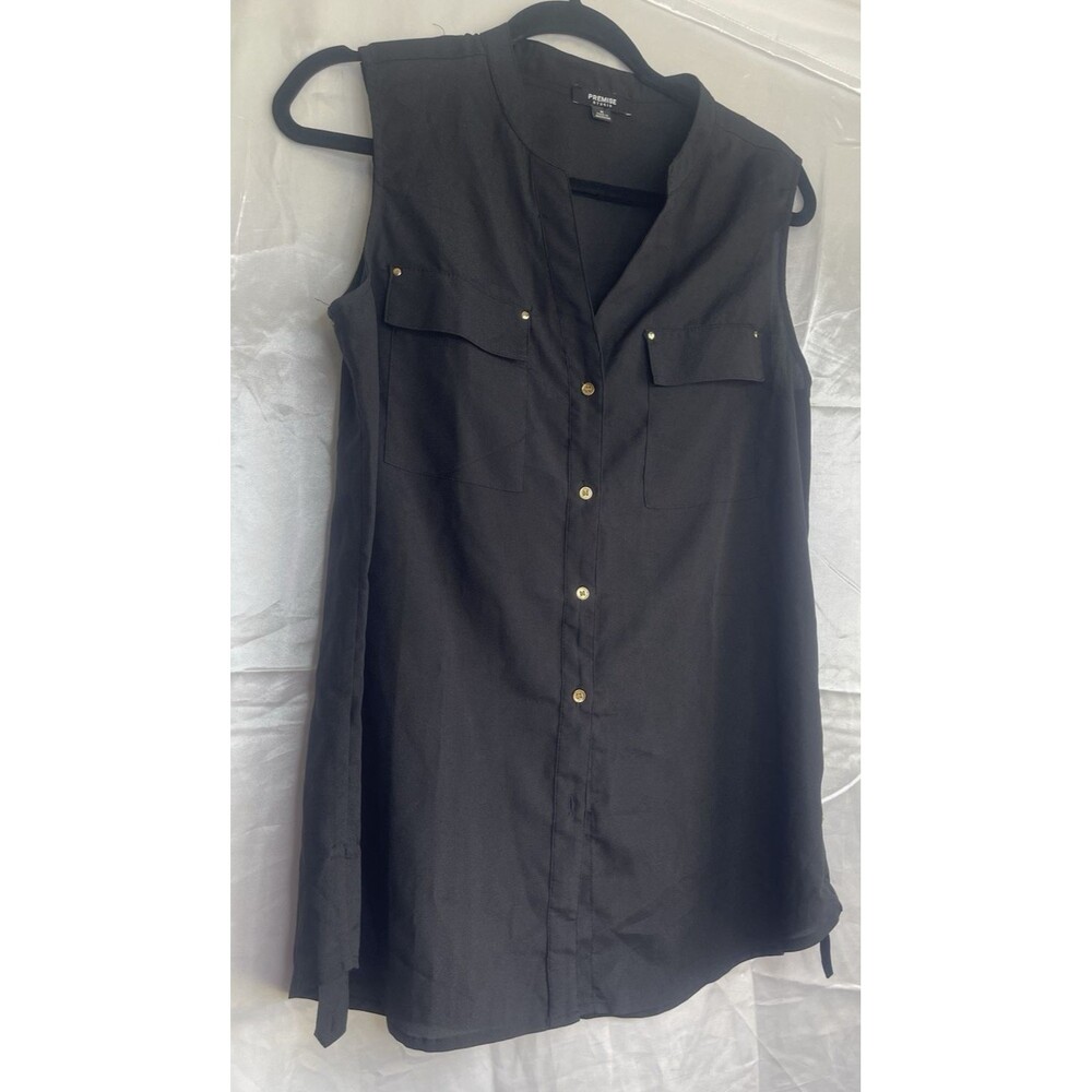 Premise Studio Blouse Sleeveless Soft Sheer Pullover Tank Top Blk Womens Size-M